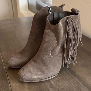 Steve Madden Fringe Suede Ankle Booties - Brown Leather upper